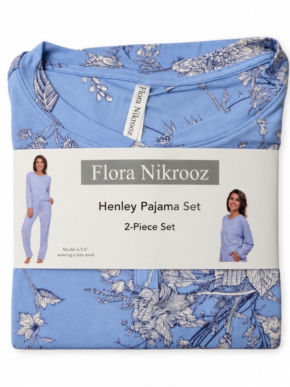 FLORA NIKROOZ Women’s Henley Pajama Lightweight Knit Set Super Soft Blue Floral
